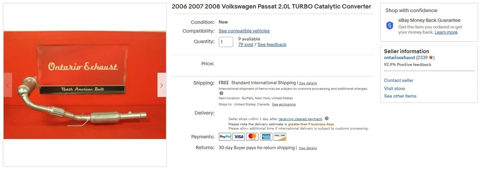 Volkswagen Passat 2006 2007 2008 2,0 L turbo convertidor catalítico Foto 2 de 3