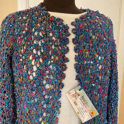 Lucci Yarns Hand KnitCardiganNancyBoccuzziDesignerSample ''Jewel'' Cobalt Sequins