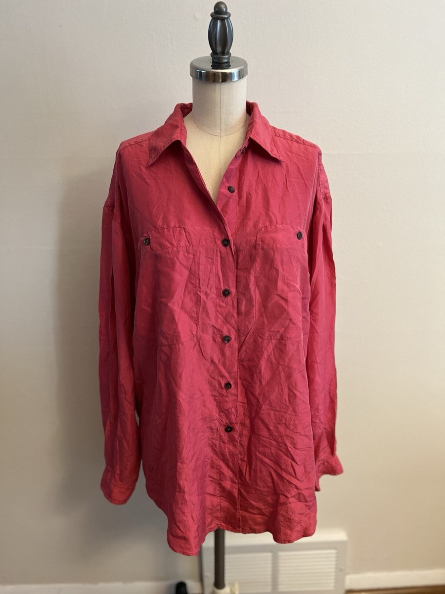 Express Vintage Silk Blouse Womens Medium Button Up Shirt Retro Y2K Hot  Pink