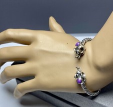 Adorable Sterling Silver 925 Twisted Rope Bracelet Elephant Caps w/Sugilite Sz6