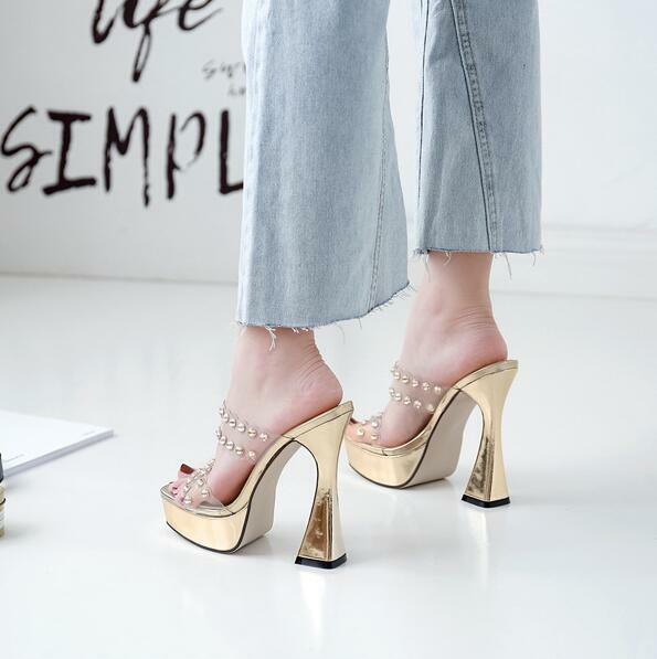 PANTOFOLA D’ORO Ciabatte donna strass trasparenti tacco a blocco sandali estivi sexy scarpe aperte