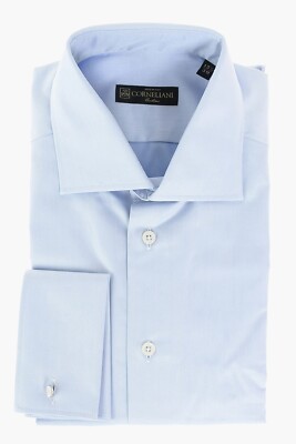 CORNELIANI Blue Dress Shirt Extrafine Cotton Slim Fit Point Collar 18 / 45