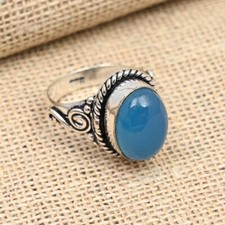 Blue Chalcedony Gemstone Handmade 925 Sterling Silver Ring Jewelry