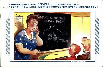 Dumme Schüler Postkarte Wo sind deine Eingeweide Johnny Humor Comic lustig Vintage 