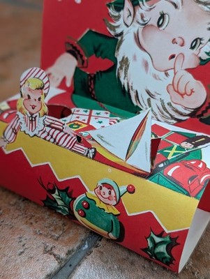 Vintage gebrauchte 1940er Elfe 3D Kinder Weihnachten amerikanische Grußkarte (EB10483)