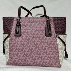 MICHAEL KORS Voyager Tote Shoulder Bag Pink Cherry Beige Excellent Cond