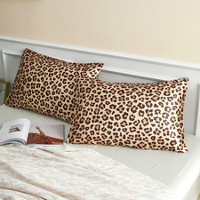 Satin Pillowcase for Hair and Skin Printed Standard 20"x26",2pcs Gold Leopard .