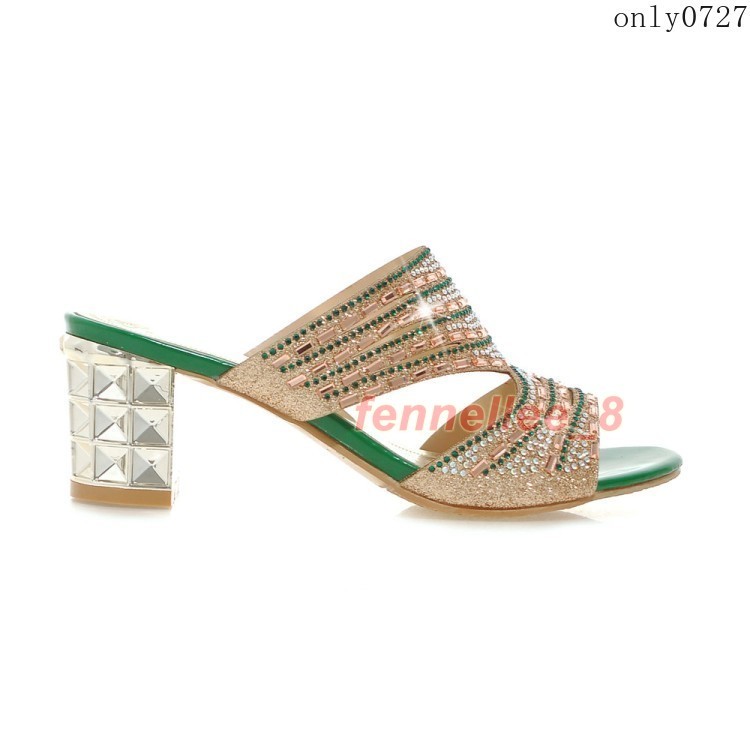 PANTOFOLA D’ORO Ciabatta donna strass punta aperta tacco medio blocco scavata moda casual nuova