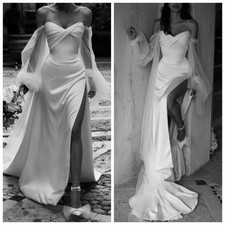 Vintage Strapless Wedding Dress Pleats Long Sleeves Side fork Tulle Bridal Gowns