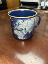 Gift Republic Globe World Map Blue Enamel Coffee Cup Mug with Gold Rim
