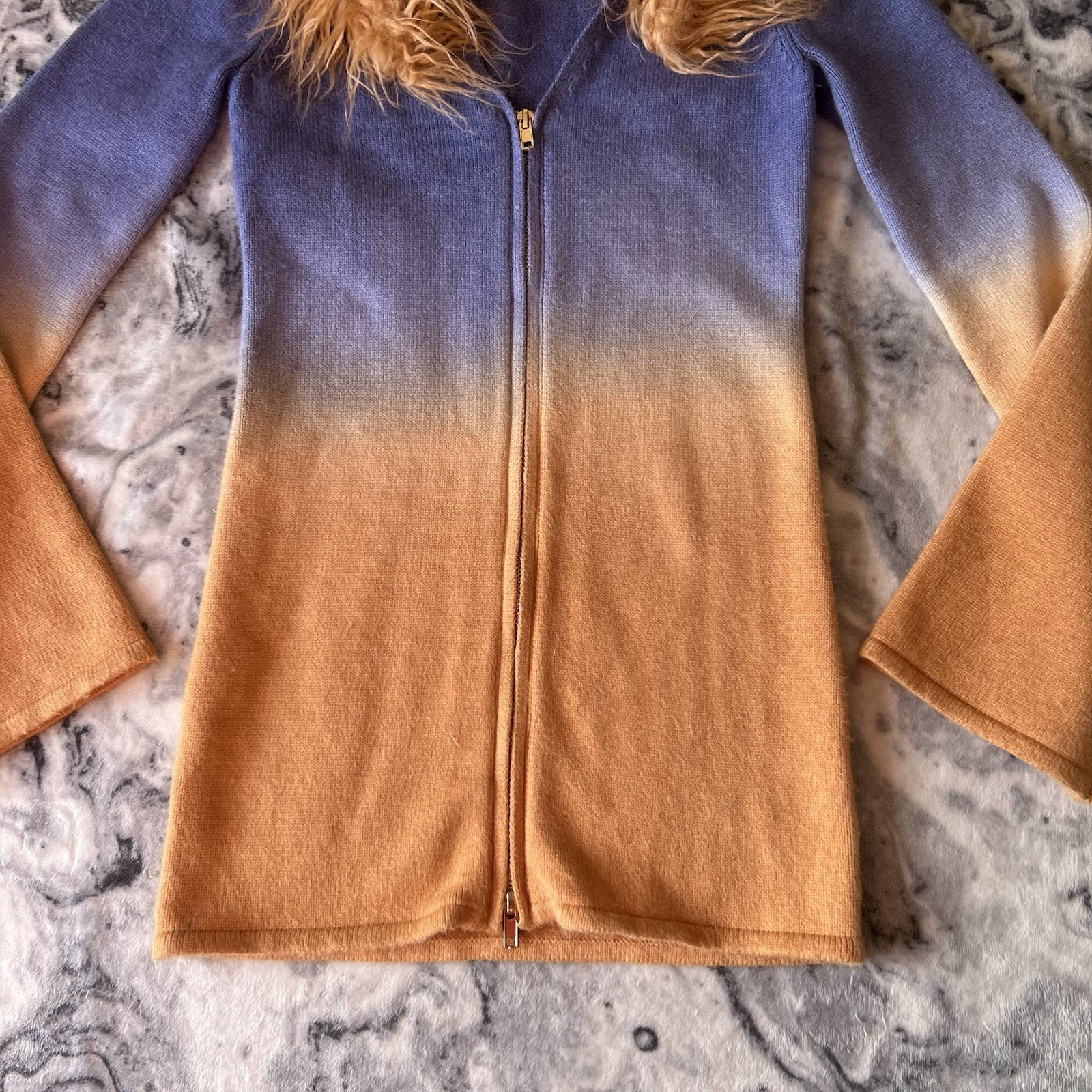 House Of Sunny Desert Rose Peggy Cardigan Ombre Knit Fur Collar UK8 RRP £115