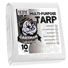 CARTMAN Finished Size 12x16 Feet 10 Mil White Heavy Duty Poly Tarp,
