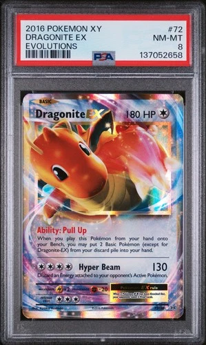 2016 POKEMON XY EVOLUTIONS #72 DRAGONITE EX PSA 8