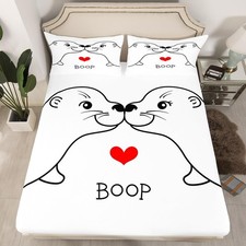 Cute Otter Bed Sheet Set Twin Size Lovely Otters Fitted Sheet for Kids Boys G...