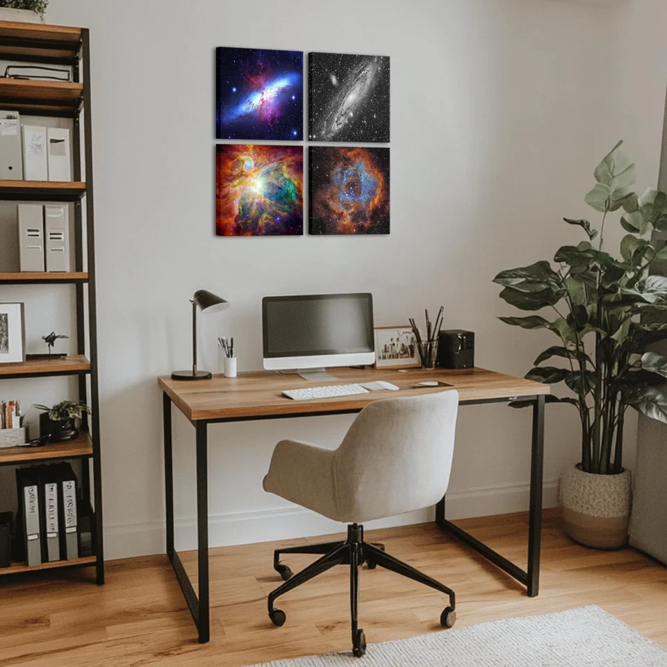 4 Panels Space and Nebulae Wall Painting Giclee Artwork Abstract Colorful Uni... - Image 4 of 4