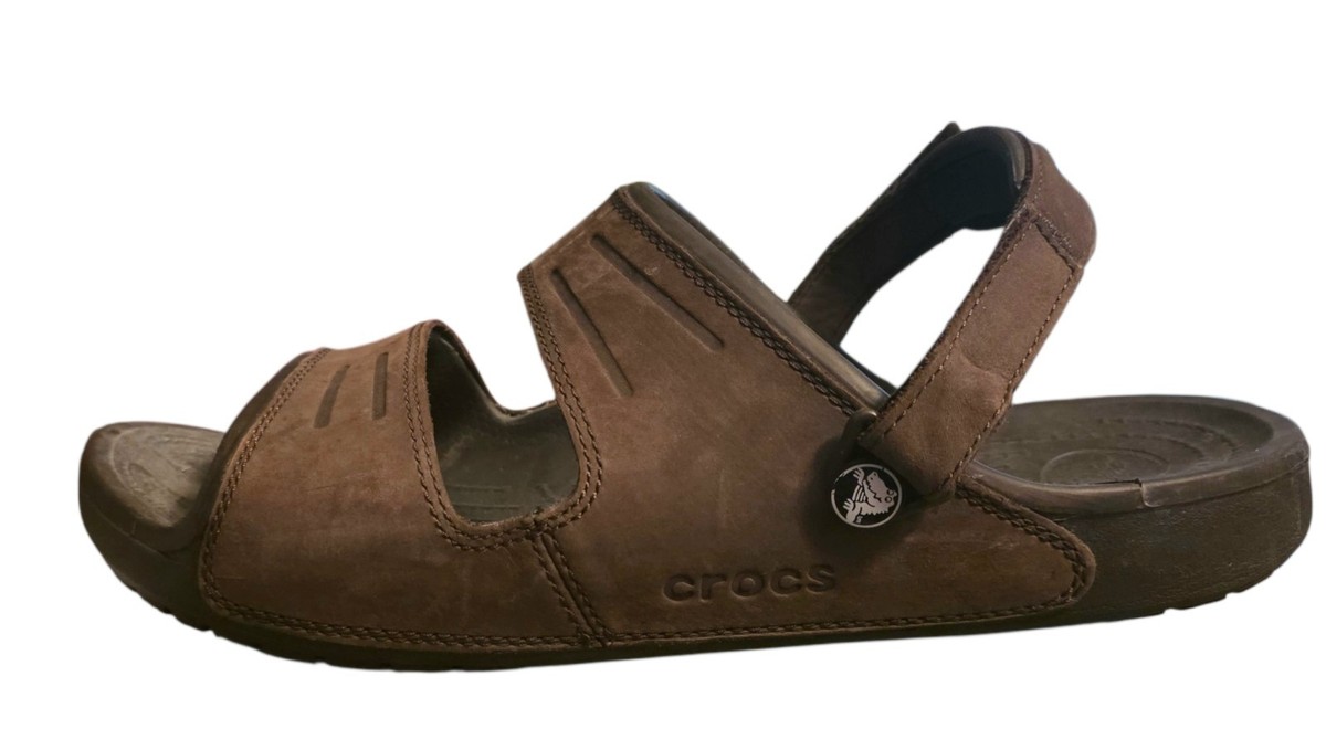 Crocs Yukon Brown Leather Two-Strap Sandals Men 13 Outdoors  display picture 2