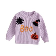 Baby Halloween Outfit Boy Girl Pumpkin 0-3 Months Witch Hat Print-purple