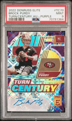 BROCK PURDY ROOKIE AUTO 2022 Donruss Elite #TC70 49ers PURPLE 49/49 - PSA 9 MINT