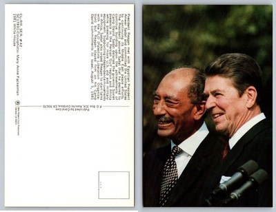 Ronald Reagan & Anwar Sadat 1981 White House Postcard Middle East Peace