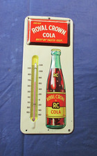 Vintage RC ROYAL CROWN COLA Soda Thermometer Tin Sign~Red/Yellow 40s Bottle~WOW!