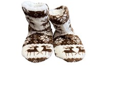 Cozy Winter Reindeer Fleece Bootie Slippers With Non Slip Soles 7.5