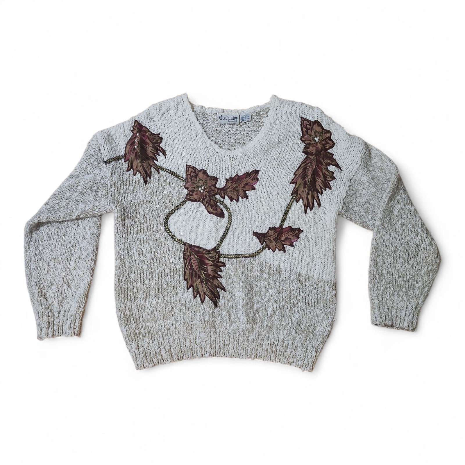 Vintage Exclusive Imports 100% Acrylic Autumn Leaves Sweater Women's Size Large