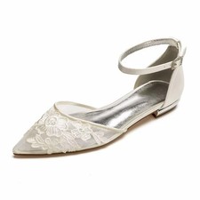 Mesh Appliques Wedding Flats for Bride Pointed Toe Tie up Bridesmaids Shoes 10
