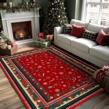 Christmas Area Rug 5x7 for Living Room, Modern Red Xmas Faux Cashmere Carpet,...