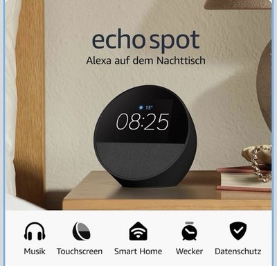 Sofort Lieferbar   Amazon Echo Spot 2024 Smart Clock Wecker Alexa schwarz NEU