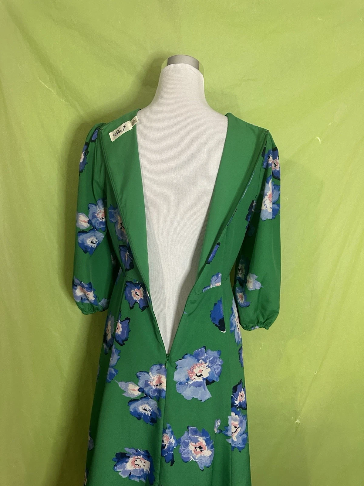 VETEMENTS Abito donna Eliza J taglia 6P Petite scollo a V blu verde floreale finto avvolgente surplice