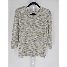 Salon Studio Womens Sz M Crew Neck Sweater Fuzzy Textured Cream Neutral Tones