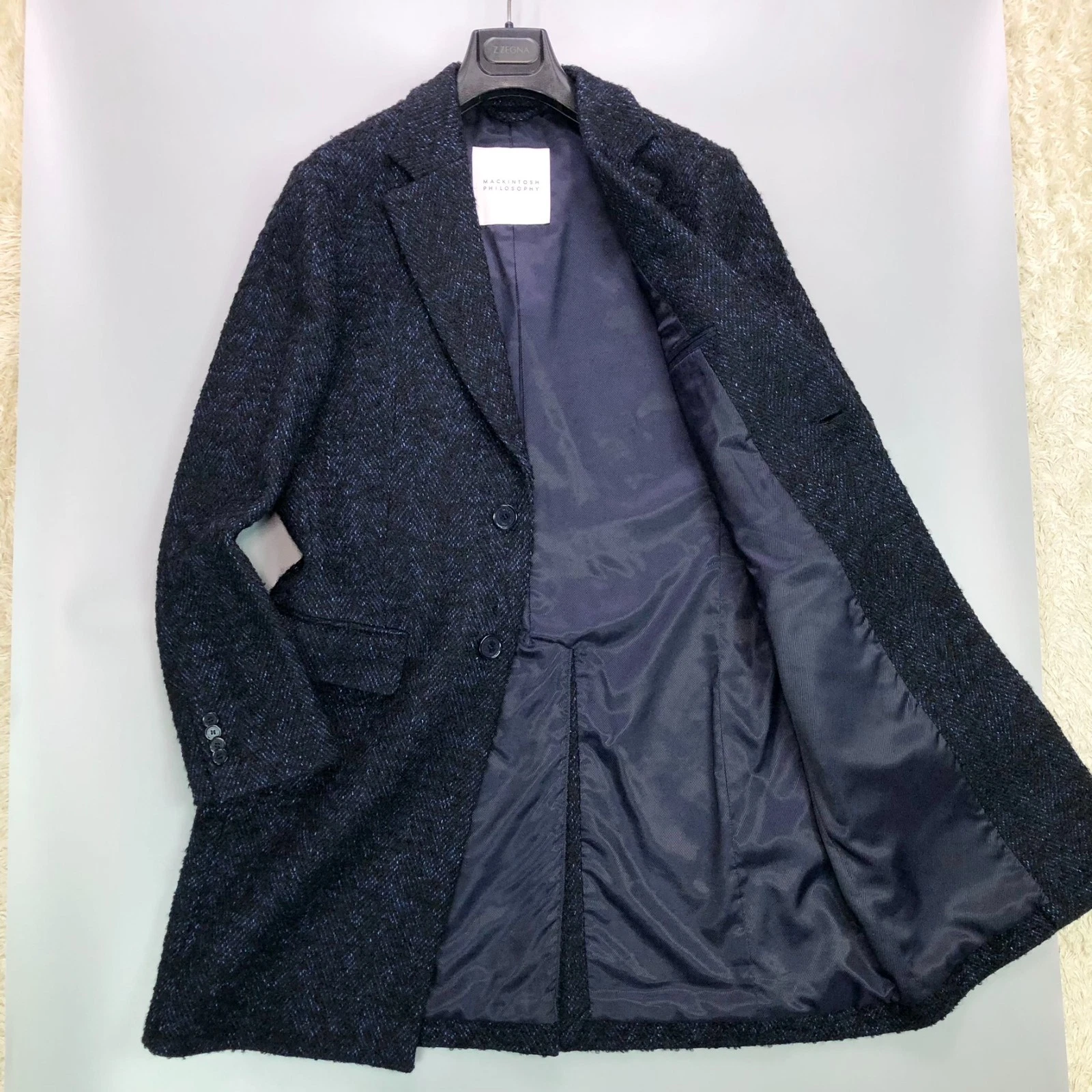MACKINTOSH PHILOSOPHY Chester Coat Size 40 Wool Blend Navy Made in Japan image 1