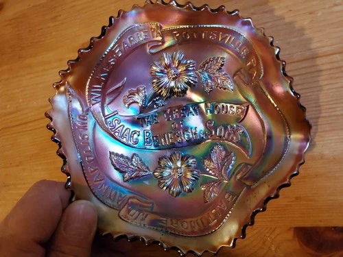 Carnival Glass ADVERTISING Millersburg AMETHYST ISAAC BENESCH Bowl