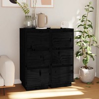 Sideboard Set Mit 2 StüCk Massivholz Kiefer Schwarz 32X34X75 Cm