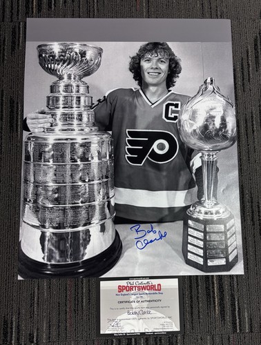Bobby Clarke W/ Stanley Cup & Hart Trophy Signed 16x20 Photo HOF Flyers