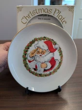 Vintage 1982 Jasco Japan Porcelain Christmas Cookie Plate 22k Gold Edged Santa
