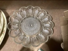Indiana Glass Hobnail Clear Cups, Thousand Eyes Deviled Eggs Tray Plate, 15 Eggs