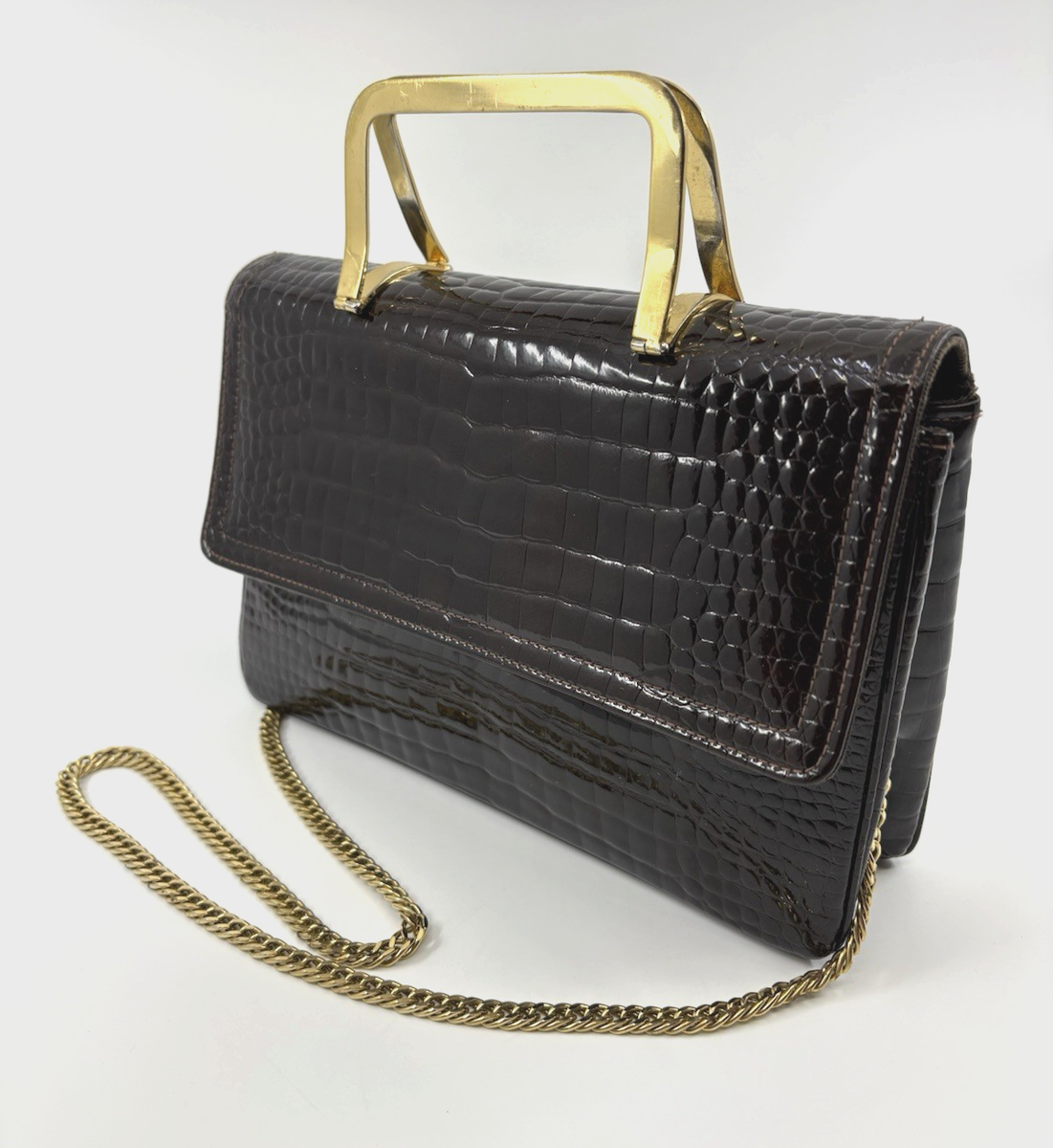 Vintage Morris Moskowitz MM Brown Croc Leather Clutch Shoulder