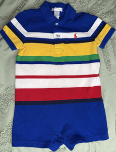 Polo Ralph Lauren Boys Striped Cotton Mesh Polo Shortall Baby Sz 18 Month Multi