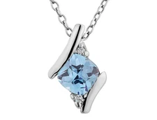 1/2 Carat Lab-Created Blue Topaz Pendant with Diamonds in Sterling Silver
