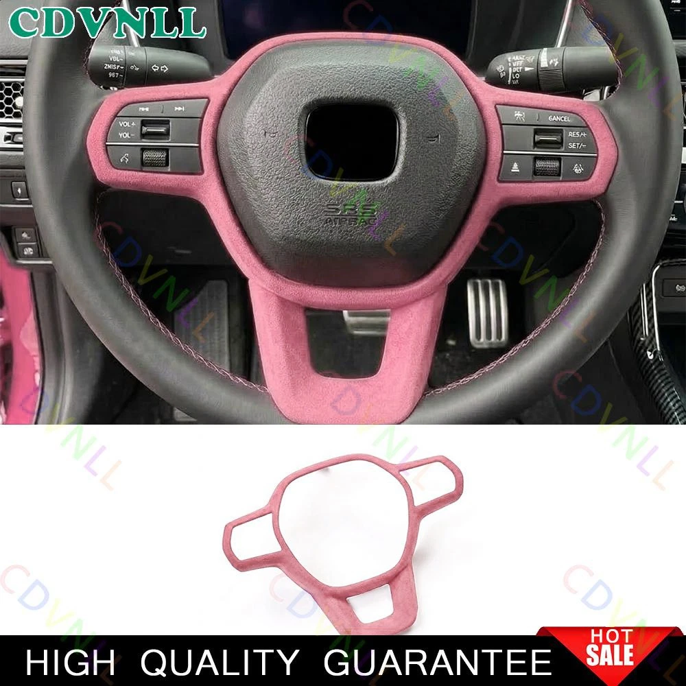 For Honda CR-V 2023-2024 Pink Suede Steering Wheel Border Strip Cover Trim 1PCS