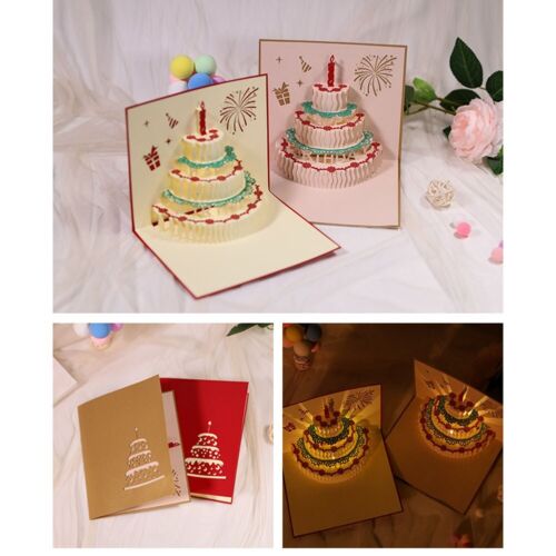Birthday cake music light three-dimensional paper carving creative blessing card - Picture 1 of 8