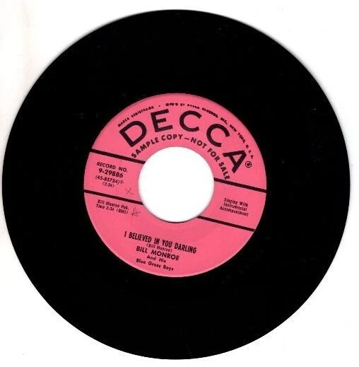 Bill Monroe & HIs Blue Grass Boys - On And On / I Believed In You 7" Promo 45 - Image 2 of 4