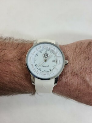 White Watch Save the World - Peace Large Face Discontinued Model White Ribbon