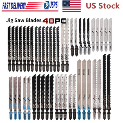 48PC Jigsaw Jig Saw Blades Set Wood Metal Steel Plastic Drywall T-shank Assorted