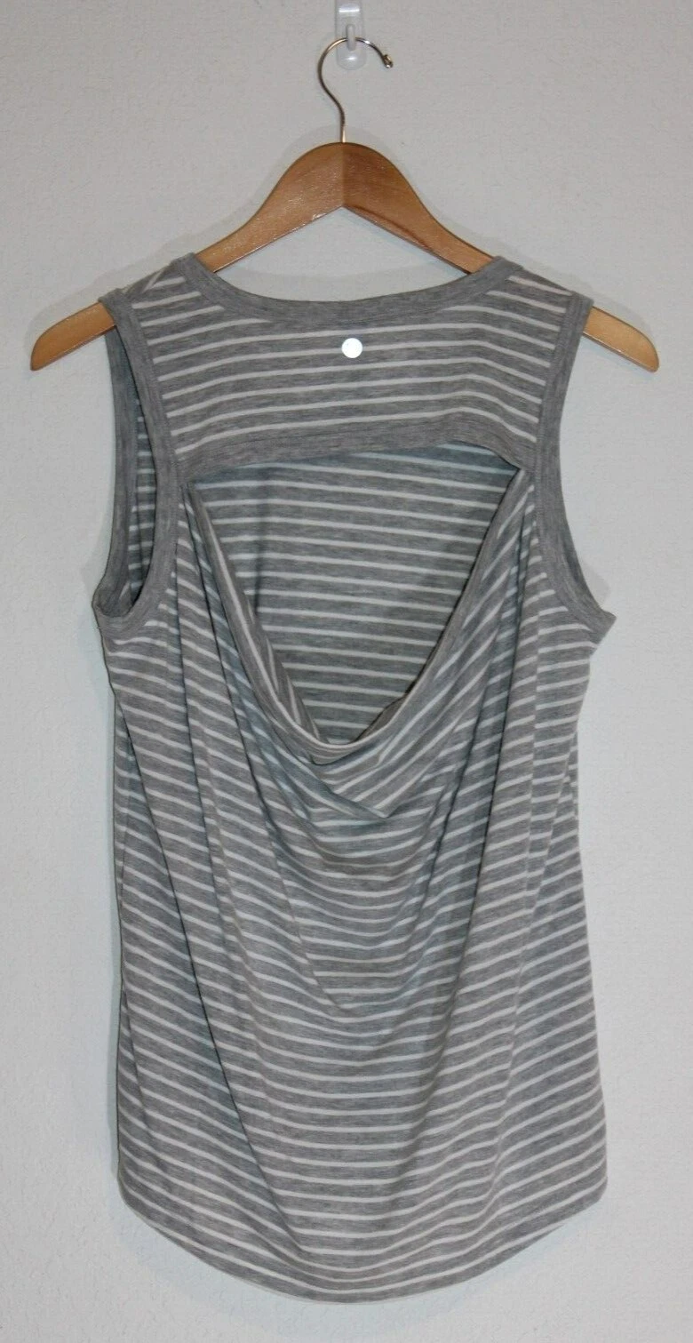 yogalicious gray/white stripe open back workout tank-top