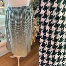 Vintage houndstooth skirt Tweed/wool Blend Green White Mod Size P6 Petite