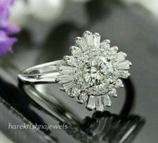 2.48CT Round Lab-Created Diamond Women's Wedding Cluster Ring 14K White Gold FN