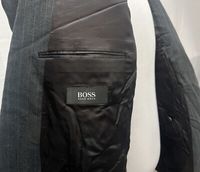 HUGO BOSS Zeus Akropolis 42L Blazer 35x30 Pants Charcoal Pinstripe