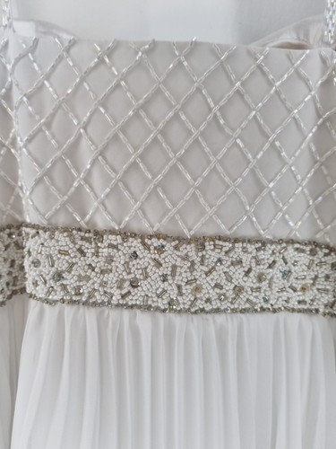 Imoda White Chiffon Pleated Beaded Tiered Strapped Wedding Dress Sz 14 - Picture 14 of 14
